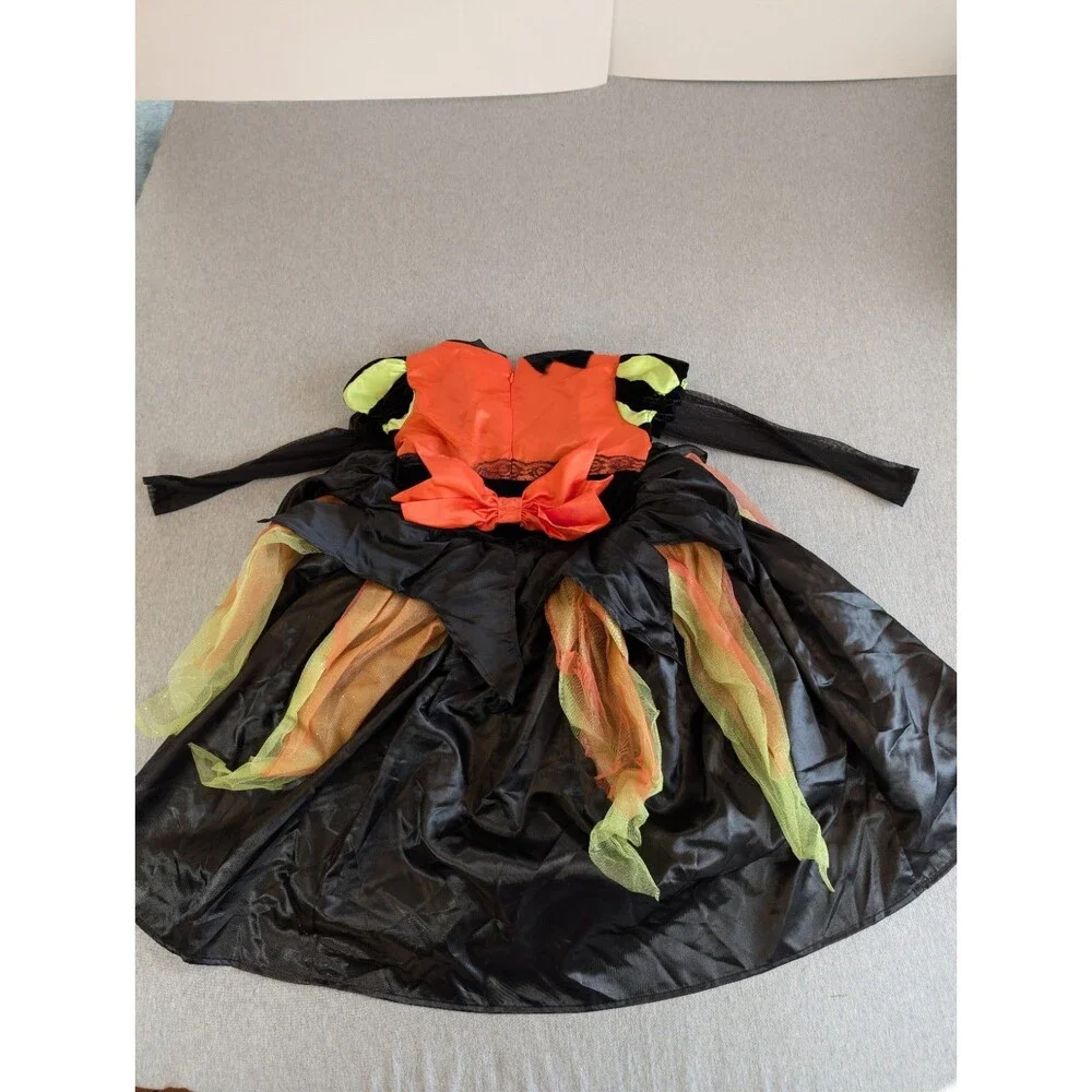 Disguise Girls Halloween Witch Costume Dress Long Sleeve Black Orange Green 4-6X
